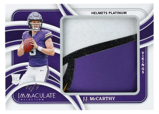 2024 Panini Immaculate J.J. McCarthy Helmets Platinum #RJL-JMY card image
