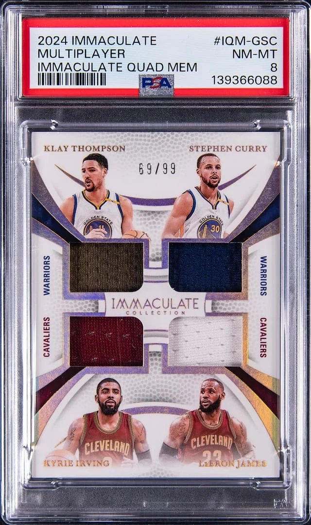 2024 Panini Immaculate Klay Thompson/Stephen Curry/Kyrie Irving/LeBron James Multi Game-Used Immaculate Quad Memorabilia #IQM-GSC card image
