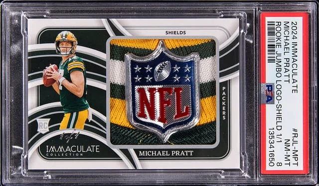 2024 Panini Immaculate Michael Pratt NFL Shield Jumbo Logos NFL Shield #RJL-MPT card image