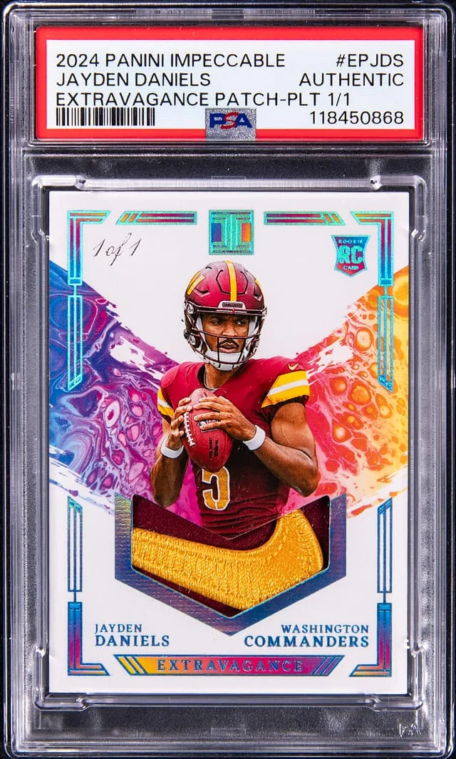 2024 Panini Impeccable Jayden Daniels Extravagance Patches Platinum #EP-JDS card image