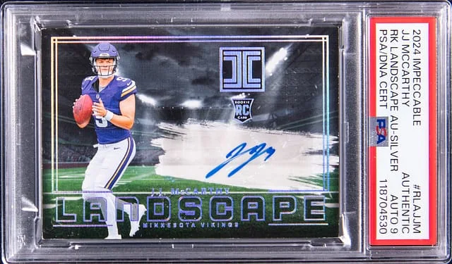 2024 Panini Impeccable J.J. McCarthy Landscape Autographs Silver #RLA-JJM card image