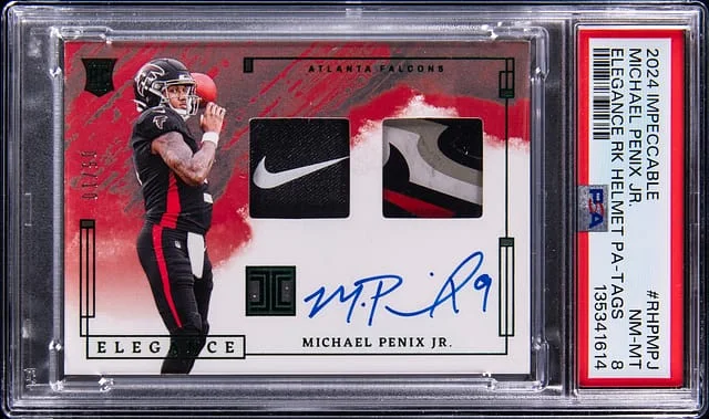 2024 Panini Impeccable Michael Penix Jr. Elegance Helmet Patch Autograph #RHP-MPJ card image