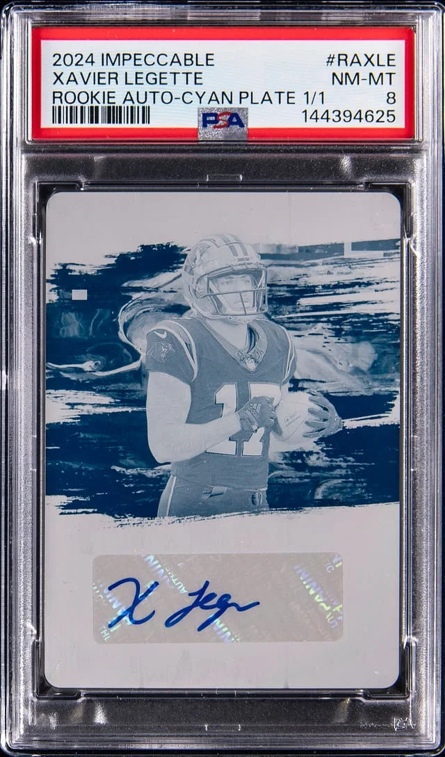 2024 Panini Impeccable Xavier Legette Autographs Cyan Plate #RA-XLE card image