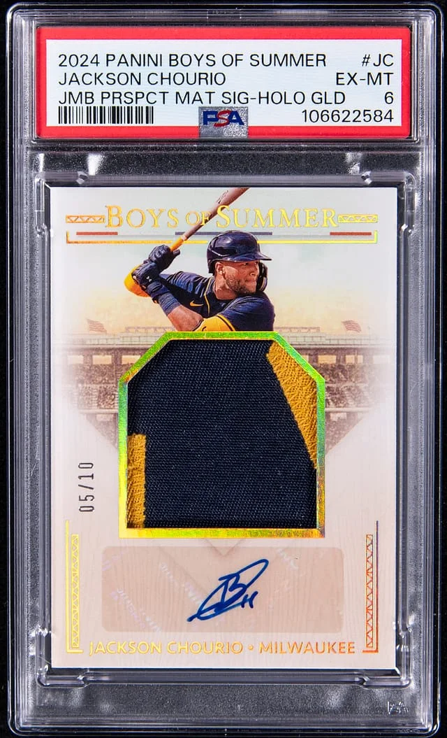 2024 Panini Jackson Chourio Boys of Summer Jumbo Prospect Material Signatures Holo Gold #JMS-JC card image