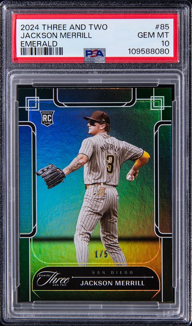 2024 Panini Jackson Merrill Three and Two Emerald #85 card image