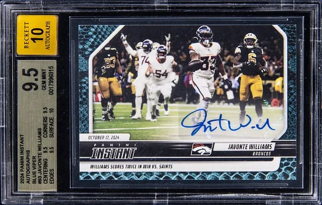 2024 Panini Javonte Williams Instant Blue Viper #93 card image