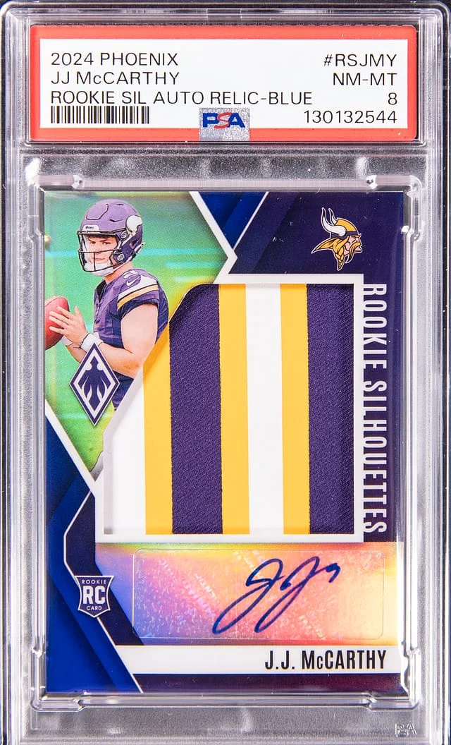 2024 Panini JJ McCarthy Phoenix Silhouettes Autograph Relic Blue #RS-JMY card image