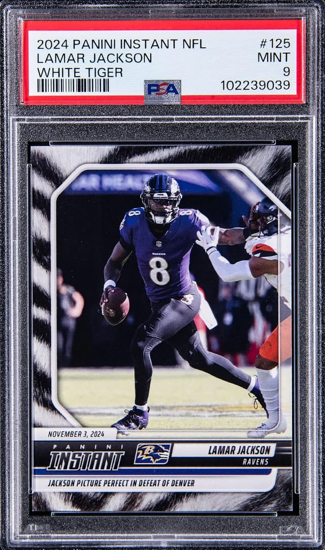 2024 Panini Lamar Jackson Instant NFL White Tiger #125 card image