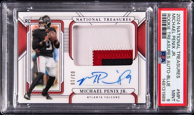 2024 Panini Michael Penix Jr. National Treausres Treasures Autograph Blue #RT-MPJ card image