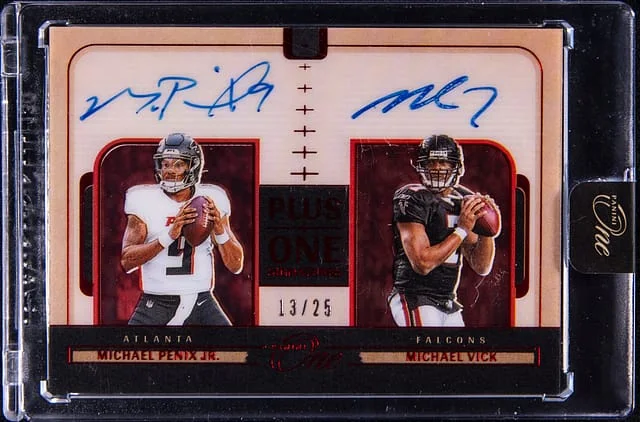 2024 Panini Michael Penix Jr./Michael Vick One Plus One Signatures Red #193 card image