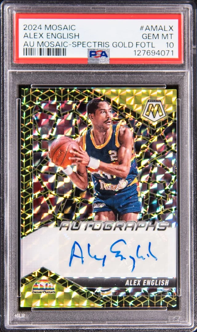 2024 Panini Mosaic Alex English Autograph Spectris Gold FOTL #AM-ALX card image