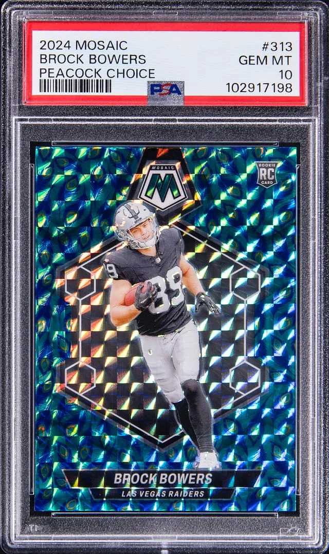 2024 Panini Mosaic Brock Bowers Peacock Choice #313 card image