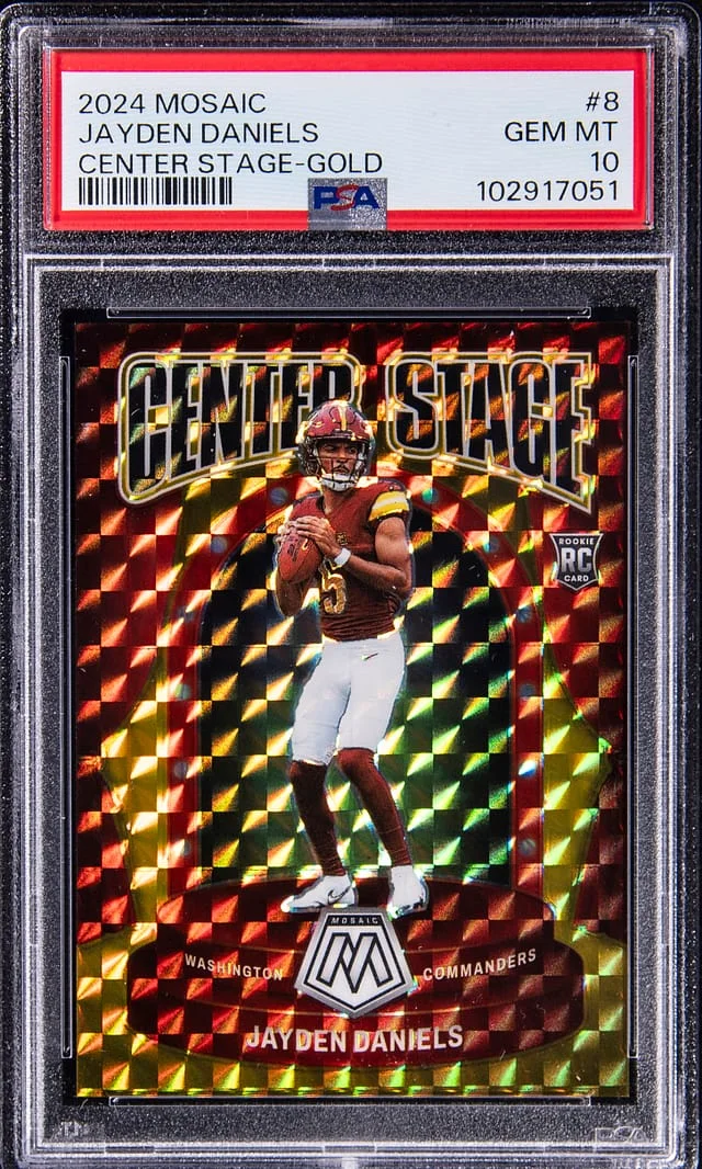 2024 Panini Mosaic Jayden Daniels Center Stage Gold #8 card image
