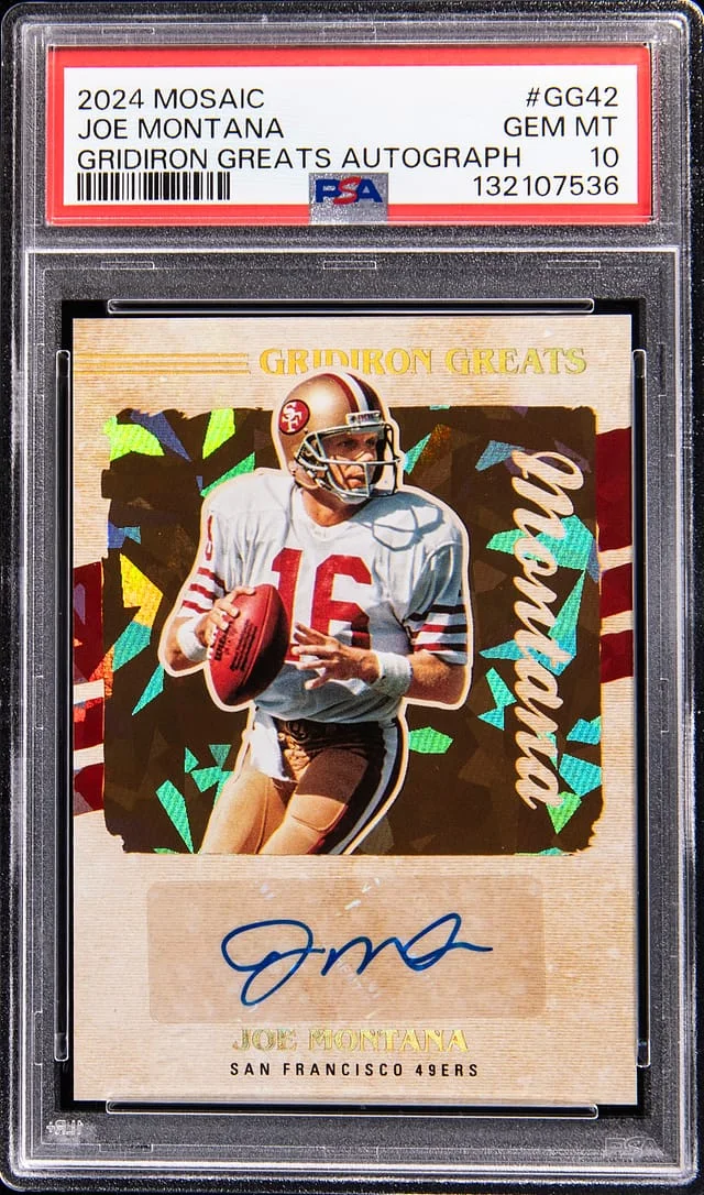 2024 Panini Mosaic Joe Montana Gridiron Greats Autograph #GG42 card image