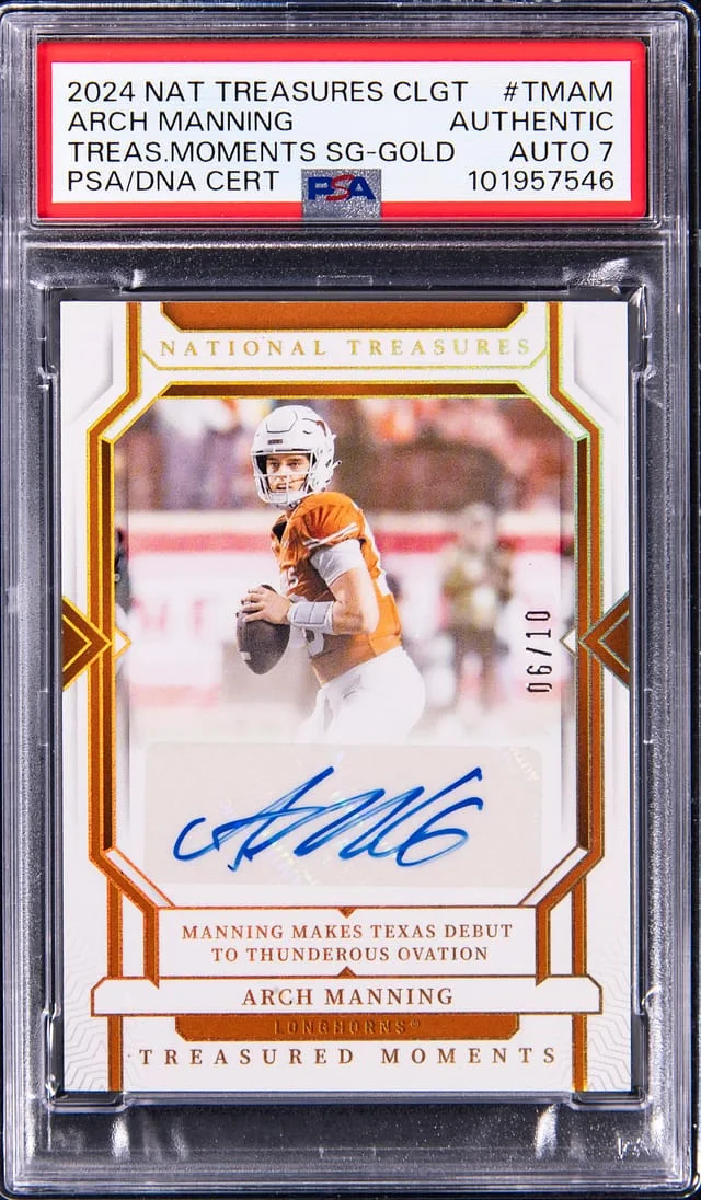 2024 Panini National Treasures Arch Manning Collegiate Treasured Moments Signatures Gold #TM-AM card image