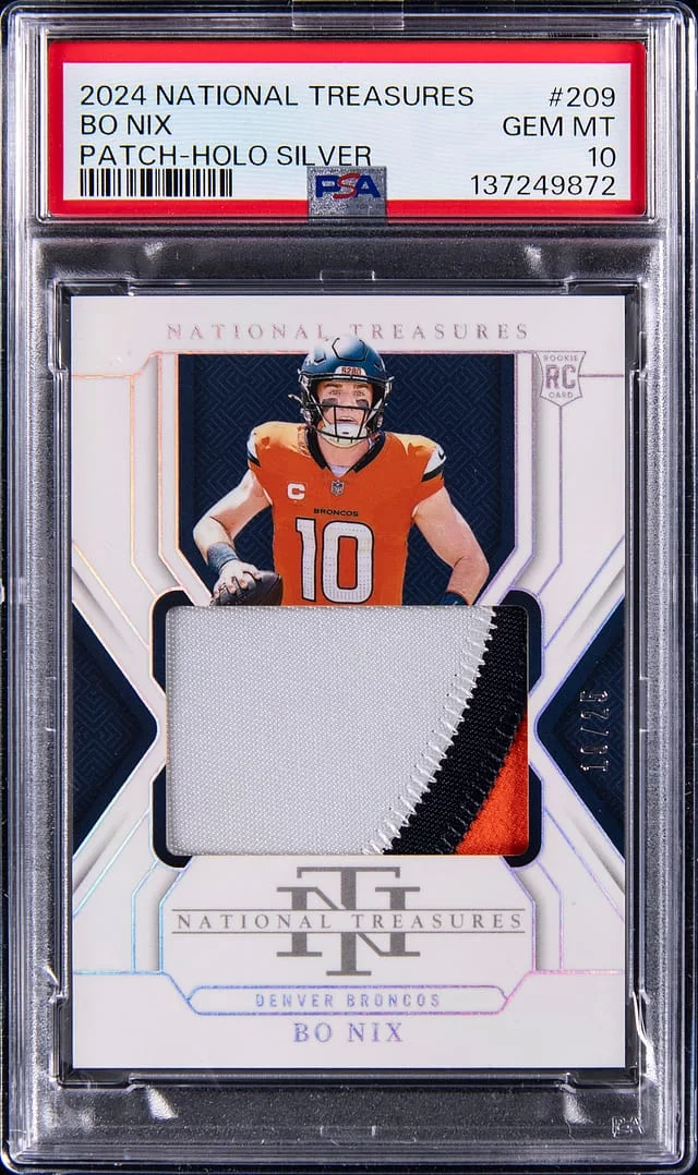 2024 Panini National Treasures Bo Nix Patch Holo Silver #209 card image