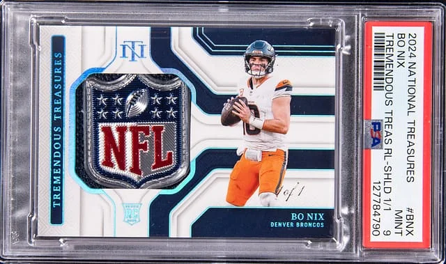 2024 Panini National Treasures Bo Nix NFL Shield Tremendous Treasures Relics NFL Shield #TTS-BNX card image