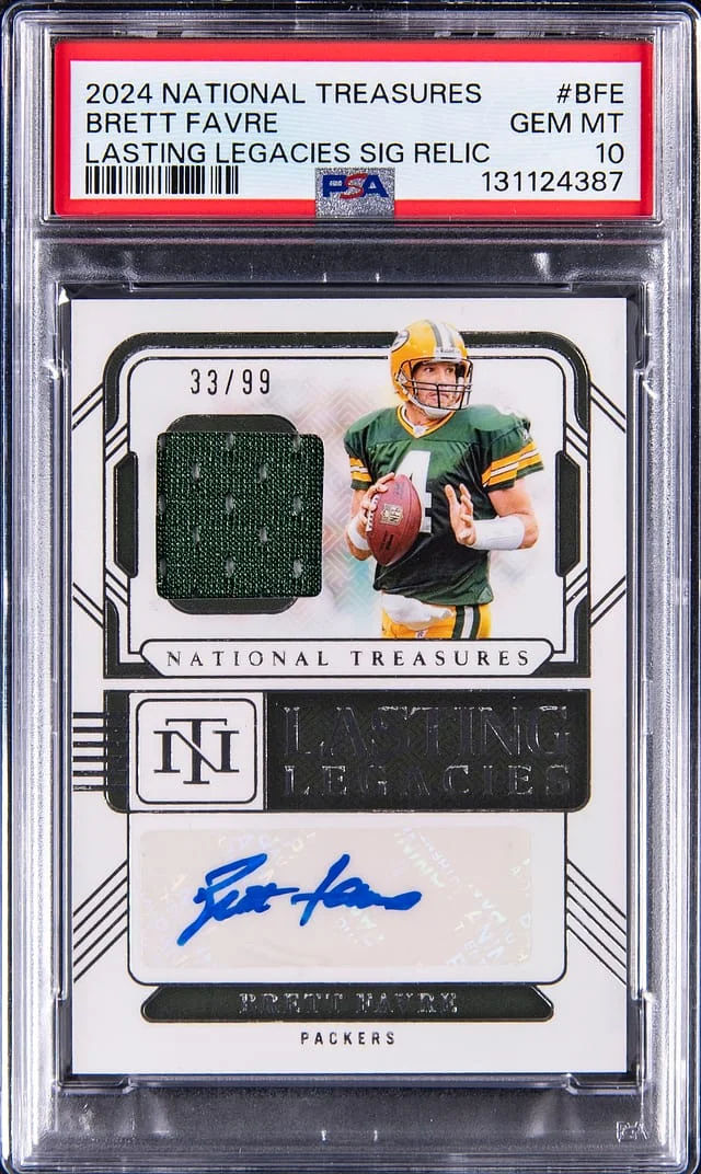 2024 Panini National Treasures Brett Farve Lasting Legacies Signature Relic #LL-BFE card image
