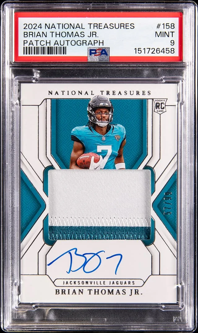 2024 Panini National Treasures Brian Thomas Jr. Patch Autograph #158 card image