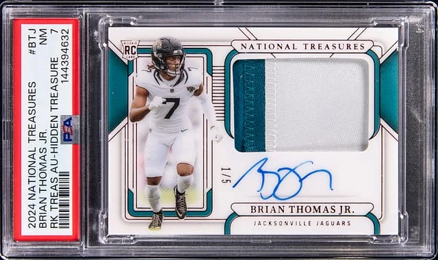 2024 Panini National Treasures Brian Thomas Jr. Patch Autograph (RPA) #RT-BTJ card image