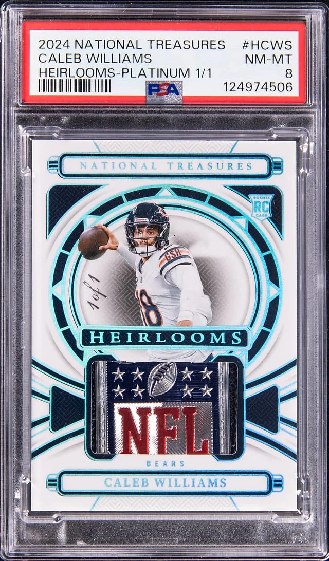 2024 Panini National Treasures Caleb Williams Heirlooms Platinum NFL Shield #H-CWS card image