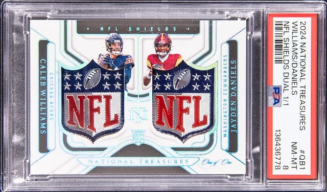 2024 Panini National Treasures Caleb Williams/Jayden Daniels NFL Shield NFL Shields Dual #NSD-QB1 card image