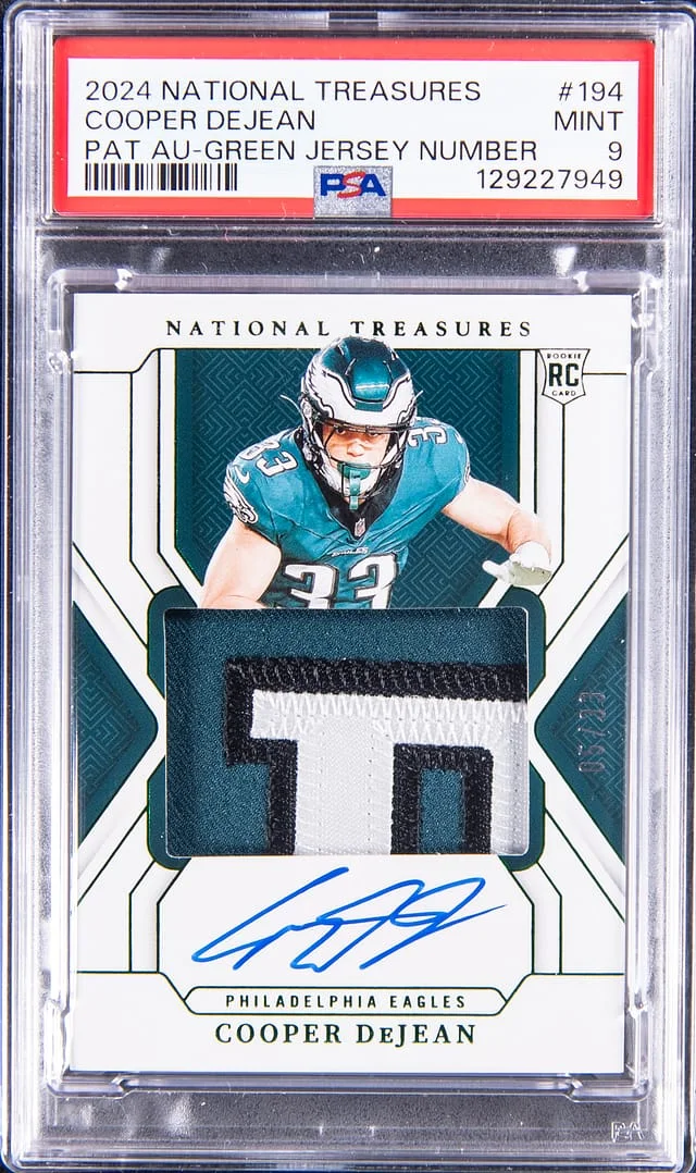 2024 Panini National Treasures Cooper Dejean Patch Autograph Green Jersey Number #194 card image