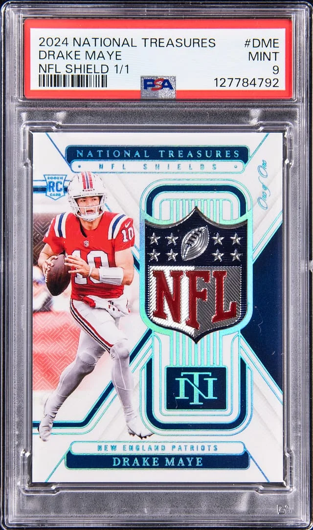 2024 Panini National Treasures Drake Maye NFL Shield #NFL-DME card image