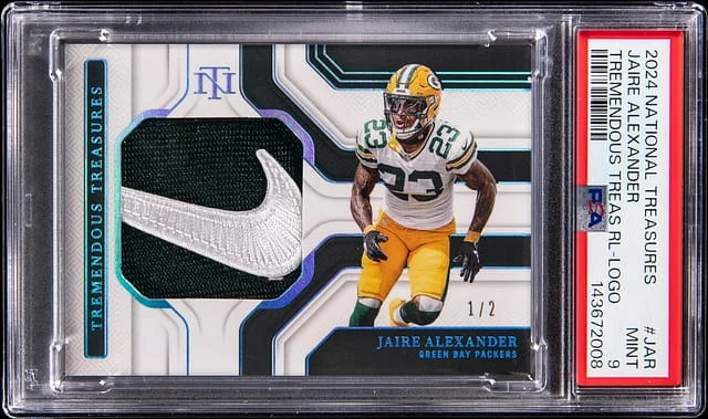 2024 Panini National Treasures Jaire Alexander Tremendous Treasures Relics Brand Logo #TTS-JAR card image