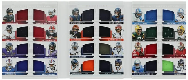2024 Panini National Treasures Ja'Marr Chase, Ceedee Lamb, Jahmyr Gibbs Relic Booklet Treasure Chest Booklet #TC-BBWR card image