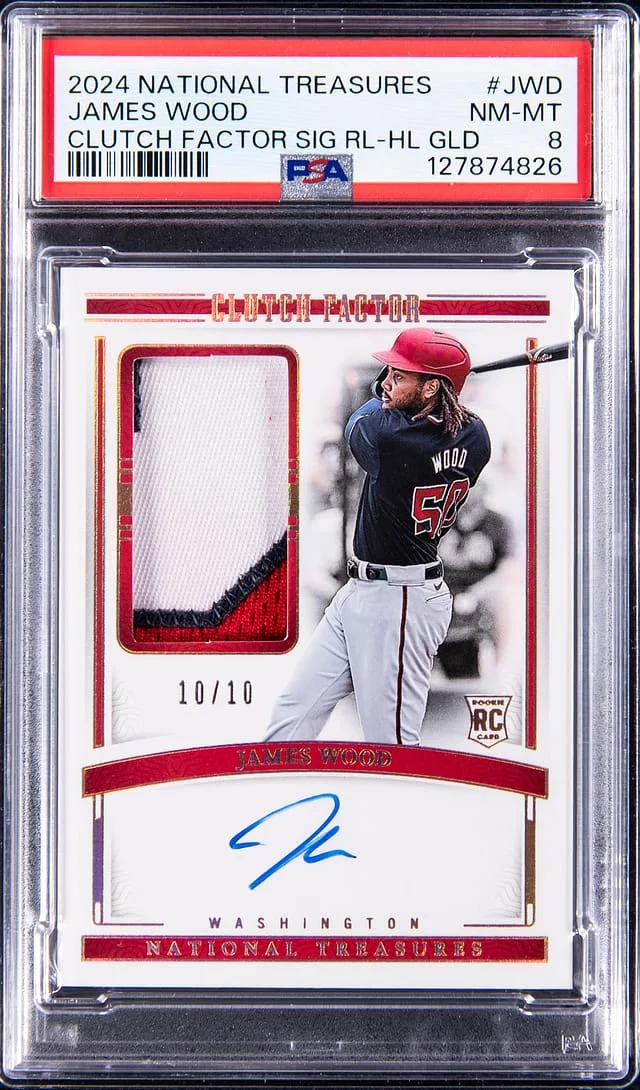 2024 Panini National Treasures James Wood Clutch Factor Signature Relics Holo Gold #CFS-JWD card image