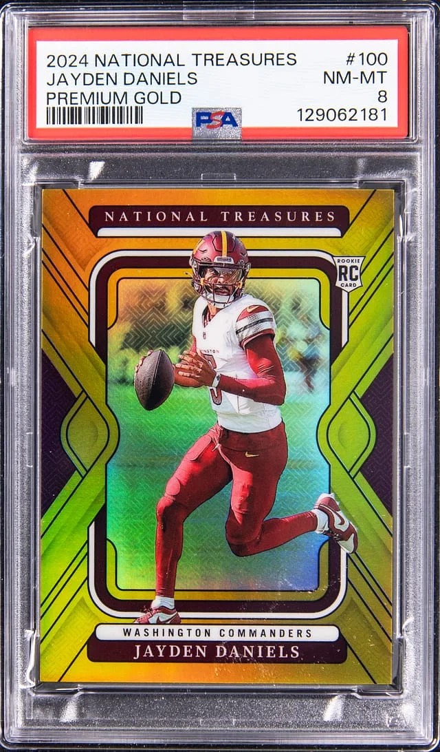 2024 Panini National Treasures Jayden Daniels Premium Gold #100 card image