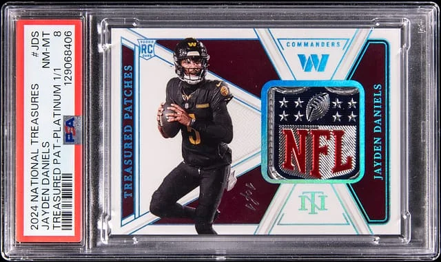 2024 Panini National Treasures Jayden Daniels NFL Shield Treasured Patches Platinum #TP-JDS card image