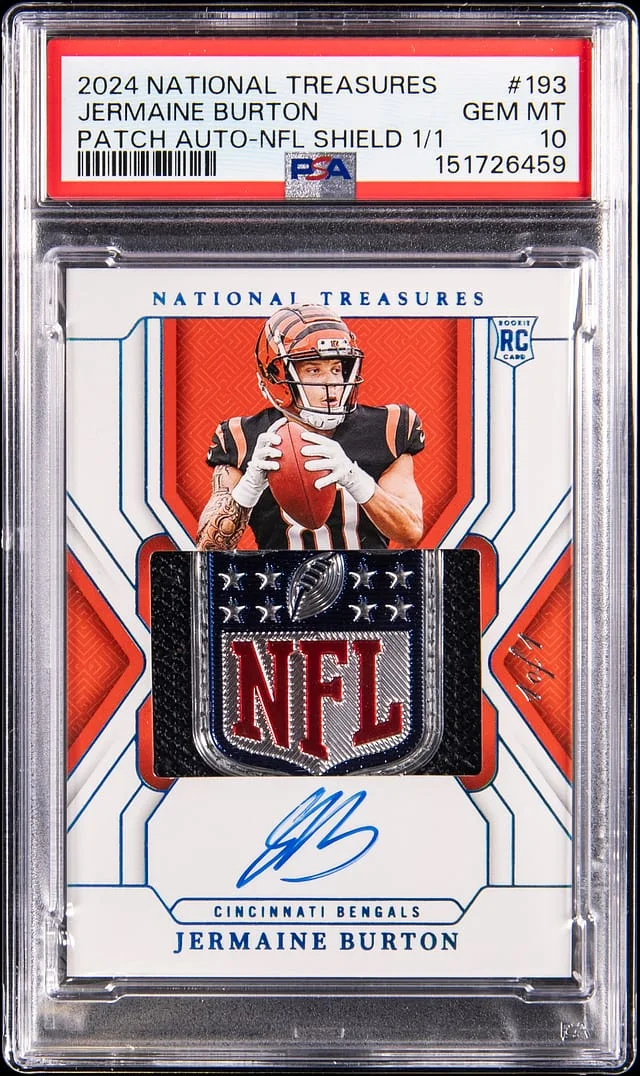 2024 Panini National Treasures Jermaine Burton Patch Autograph NFL Shield #193 card image