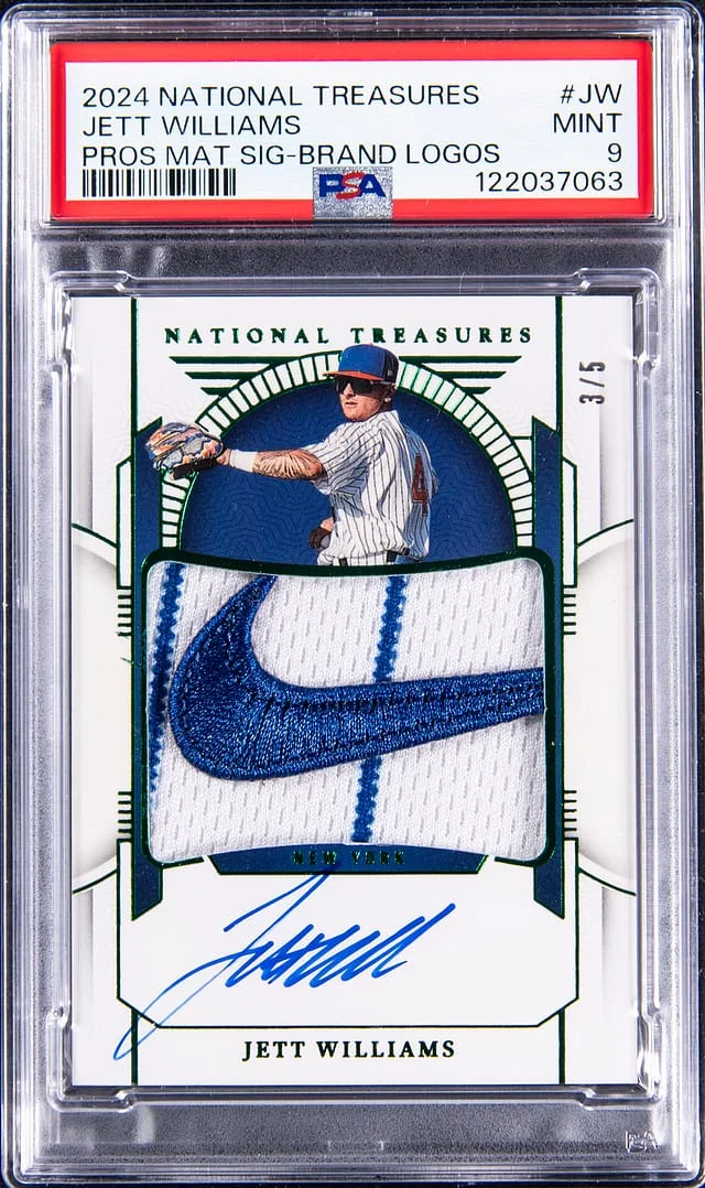 2024 Panini National Treasures Jett Williams Prospect Material Signature Brand Logos #PMS-JW card image