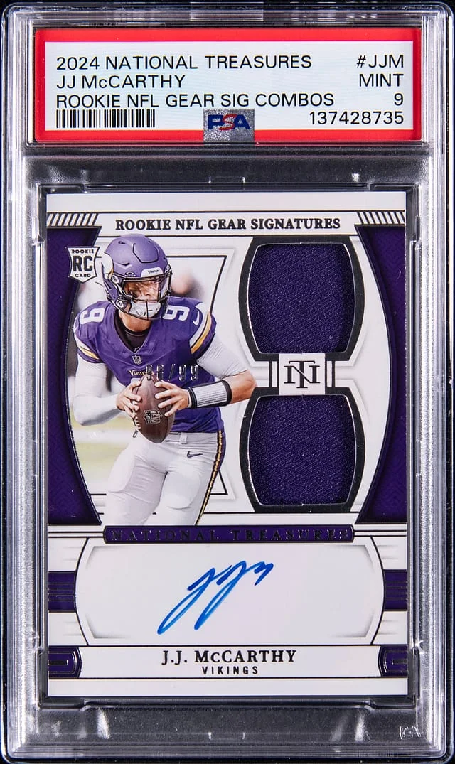2024 Panini National Treasures J.J. McCarthy NFL Gear Signatures Combos #RGS-JJM card image