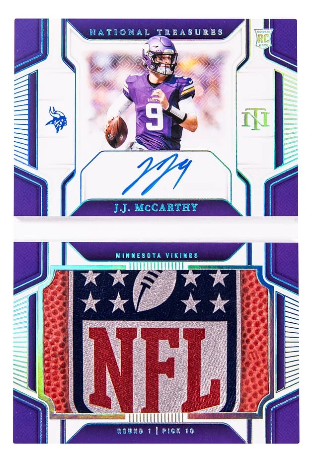 2024 Panini National Treasures J.J. McCarthy Jumbo Prime Signatures Football #RJPS-JMY card image
