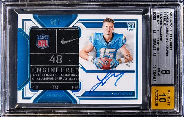 2024 Panini National Treasures Ladd McConkey Material Signatures Blue #10 card image
