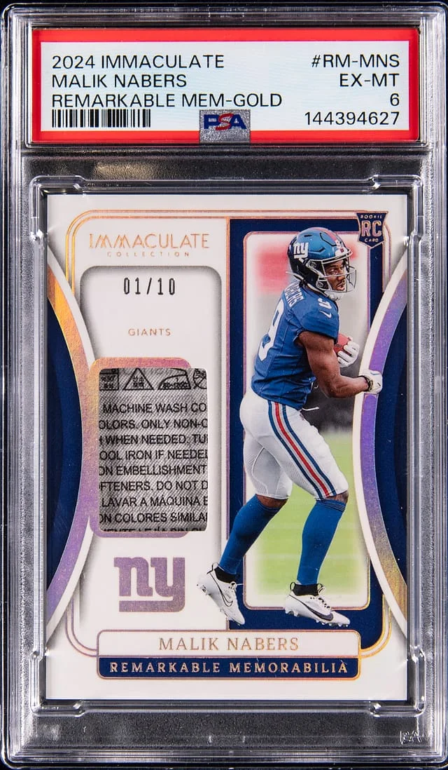 2024 Panini National Treasures Malik Nabers Remarkable Memorabilia Gold #RM-MNS card image