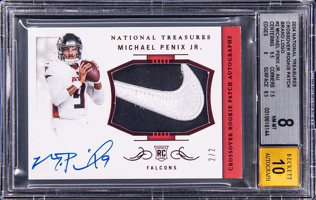 2024 Panini National Treasures Michael Penix Jr. Crossover Patch Autographs Brand Logo #CRPA-MPJ card image