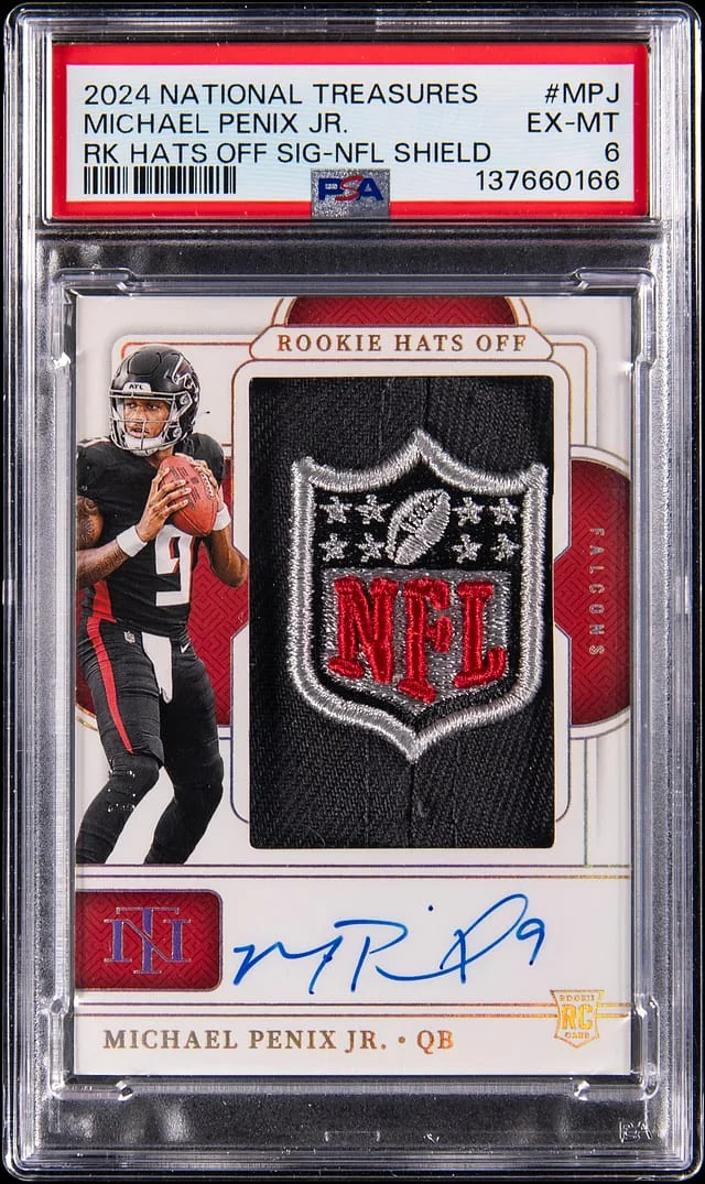 2024 Panini National Treasures Michael Penix Jr. Hats Off Signatures NFL Shield #RHO-MPJ card image