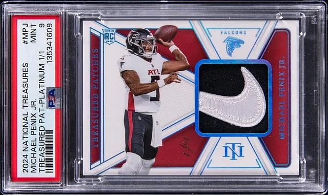 2024 Panini National Treasures Michael Penix Jr. Treasured Patches Platinum #TP-MPJ card image