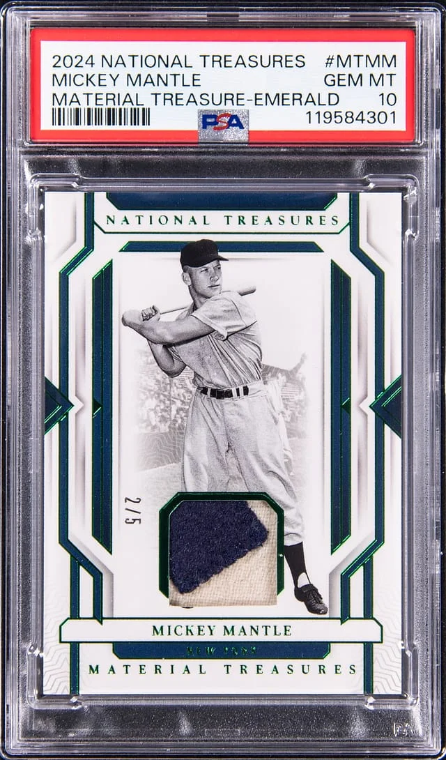 2024 Panini National Treasures Mickey Mantle Material Treasure Emerald #MT-MM card image