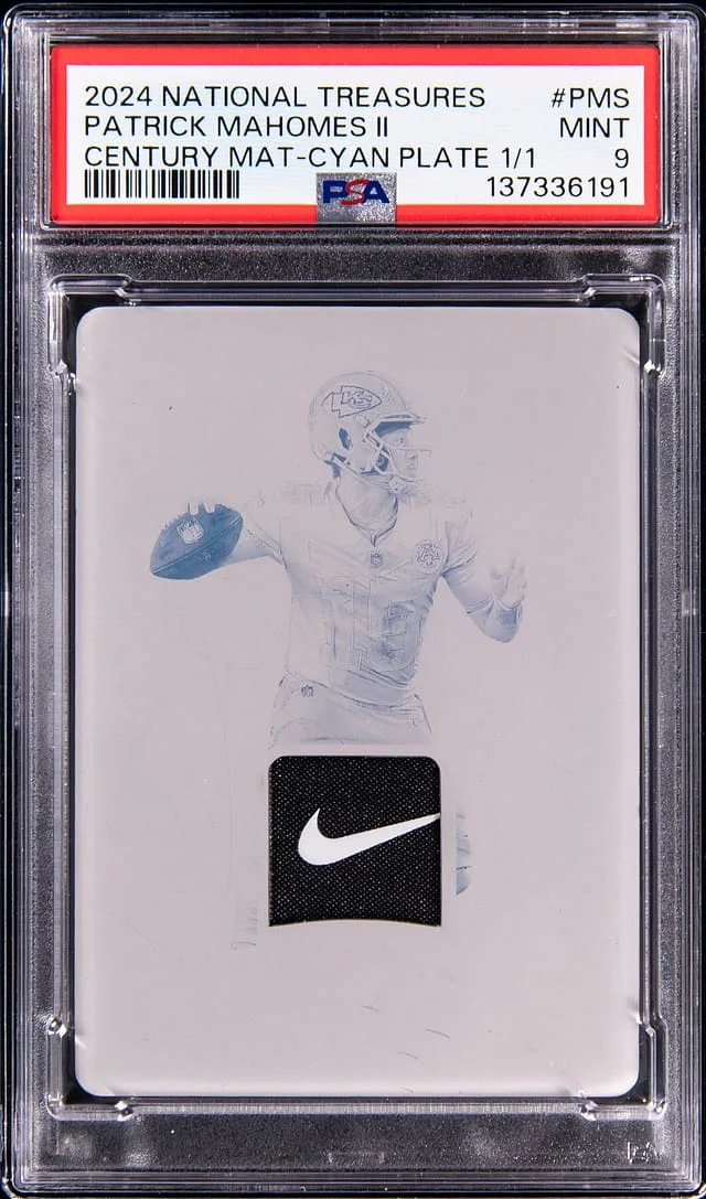 2024 Panini National Treasures Patrick Mahomes Century Material Cyan Printing Plate #CM-PMS card image