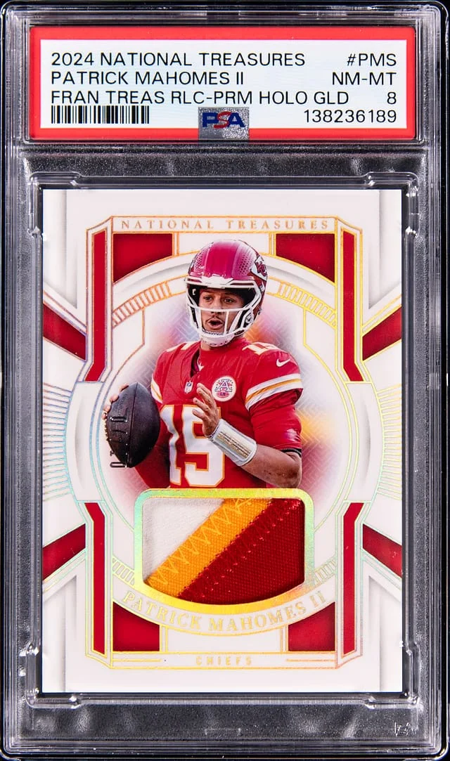 2024 Panini National Treasures Patrick Mahomes II Franchise Treasures Relics Premium Holo Gold #FT-PMS card image
