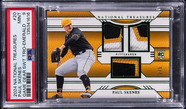 2024 Panini National Treasures Paul Skenes Game Gear Swatch Trios Emerald #20 card image
