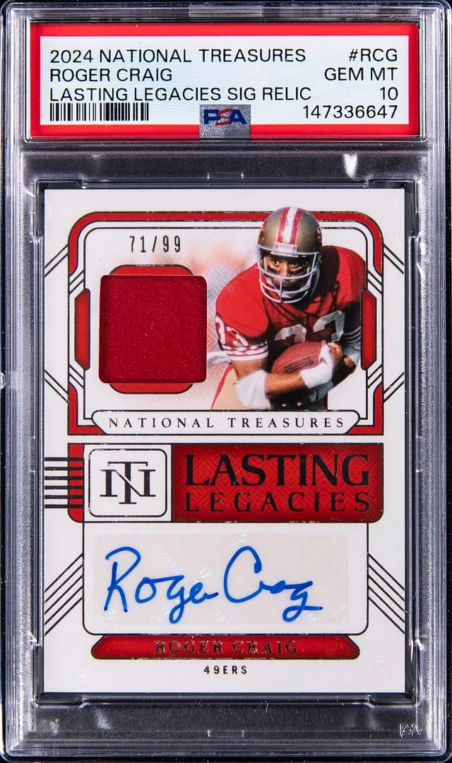 2024 Panini National Treasures Roger Craig Lasting Legacies Signature Relic #LL-RCG card image