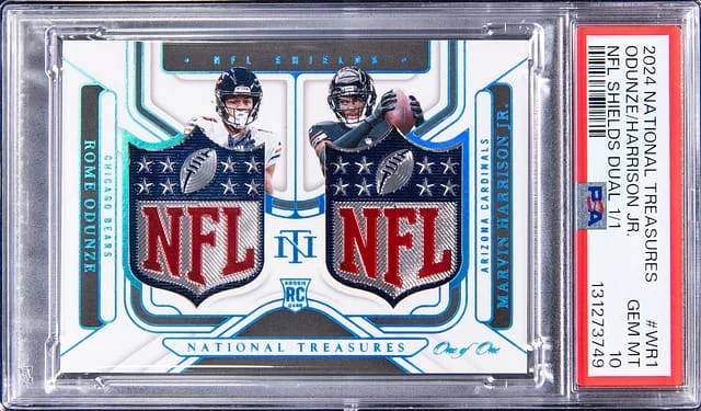 2024 Panini National Treasures Rome Odunze/Marvin Harrison Jr. NFL Shields Dual #NSD-WR1 card image