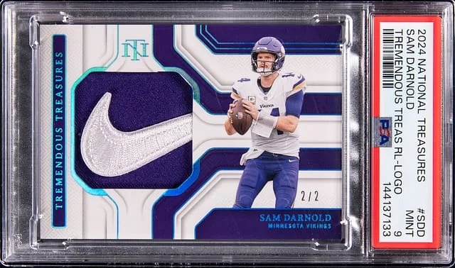 2024 Panini National Treasures Sam Darnold Tremendous Treasures Relic Logo #TTS-SDD card image