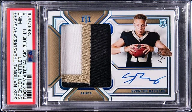 2024 Panini National Treasures Spencer Rattler Material Signatures Blue #RMS-SRR card image